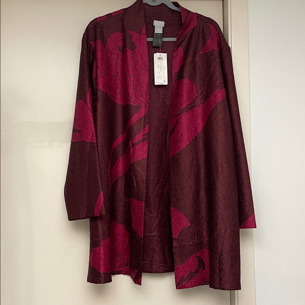 HOLIDAY PARTY Chico's Maroon Raspberry Travelers Reversible Kimono Topper Jacket